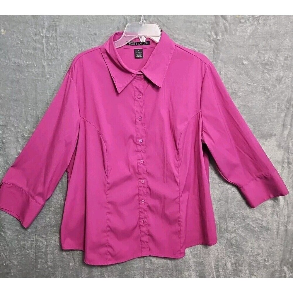 Scott Taylor Women's Sz 1X Pink Blouse poly nylon blend 3/4 sleeve